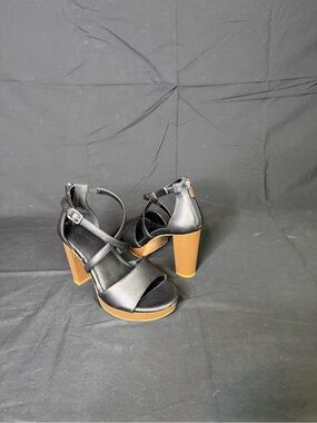 torrid Black Strappy Platform Heel Sandals with Tan Stacked Heel